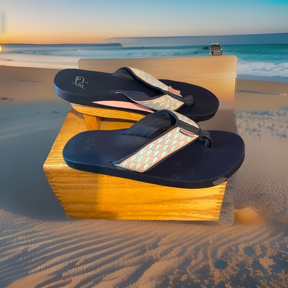 Vineyard Vines‎ Womens flip flops size 7/8 VGUC Black Teal